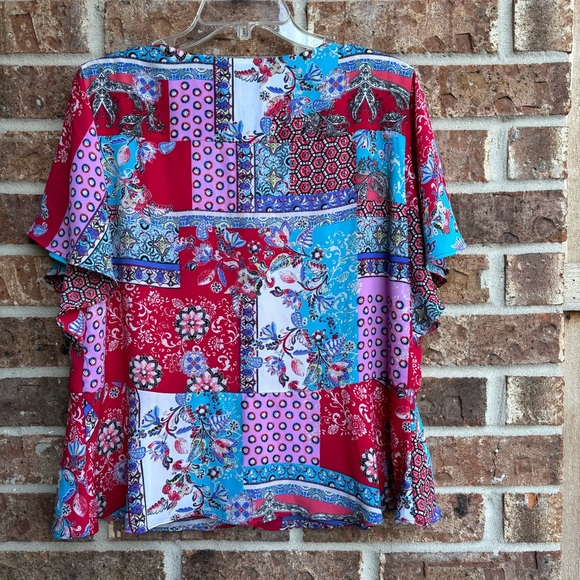 Chicos Patchwork Peplum Flutter-Sleeve Tosize 2P - Picture 8 of 9